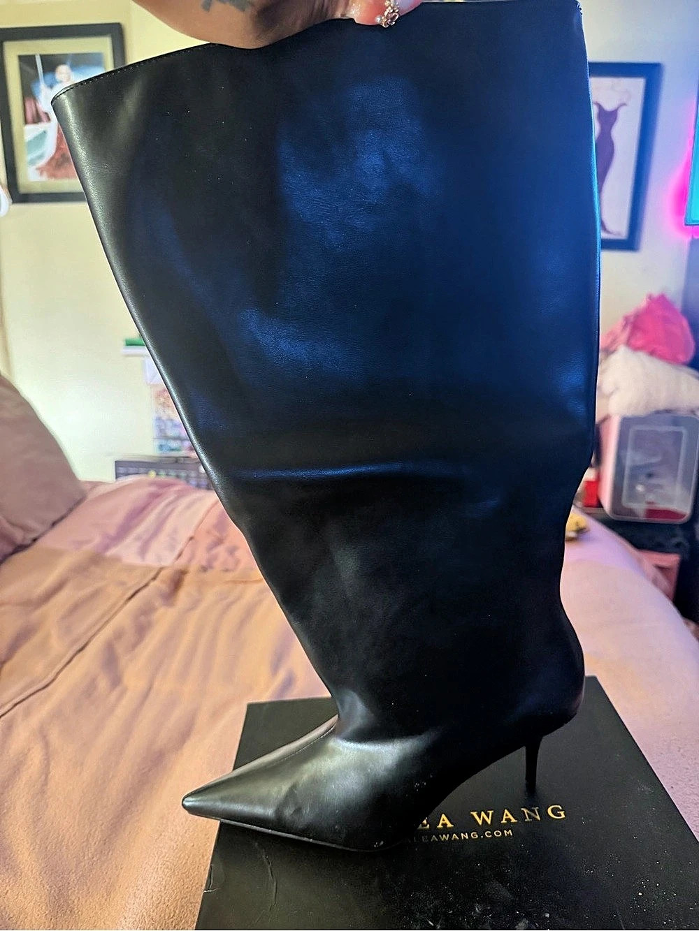 Azalea Wang Brighten Bucket Stiletto Boot Black Over-the-Knee Boots